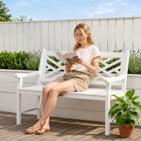Outsunny Outdoor Garden Bench, Wooden Frame Patio Bench with Geometric Pattern, 43.25 Inch Weatherproof 2-Person Love Seat for Garden, Lawn, Porch, Yard, Work Entryway, White(m-8)
