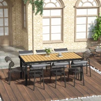 Outsunny 75" x 35" Outdoor Dining Table for 8 People, Rectangular Aluminum Frame Garden Table with All-Weather Faux Wood Top for Lawn, Patio, Natural(m-10)