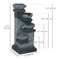 Outsunny 33.5" Water Fountain, 4-Tier Resin Cascading Bowls Outdoor Waterfall Fountain with LED Lights, Pump(m-3)