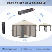 Outsunny 10' x 10' Pop Up Canopy Tent with Netting, Instant Tents for Parties, Height Adjustable, with Wheeled Carry Bag and 4 Sand Bags for Outdoor, Garden, Patio, Beige(m-5)