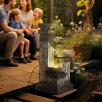 Outsunny 33.5" Water Fountain, 4-Tier Resin Cascading Bowls Outdoor Waterfall Fountain with LED Lights, Pump(m-1)