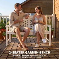 Outsunny Outdoor Garden Bench, Wooden Frame Patio Bench with Geometric Pattern, 43.25 Inch Weatherproof 2-Person Love Seat for Garden, Lawn, Porch, Yard, Work Entryway, White(m-5)
