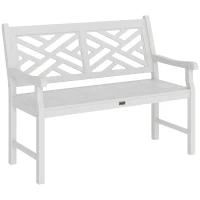 Outsunny Outdoor Garden Bench, Wooden Frame Patio Bench with Geometric Pattern, 43.25 Inch Weatherproof 2-Person Love Seat for Garden, Lawn, Porch, Yard, Work Entryway, White(m-10)