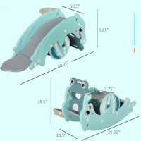 Qaba 3-in-1 Kids Portable Slide Rocking Horse Toy with Basketball Hoop for Age 1.5-3 Boys and Girls, Mint Green(m-3)