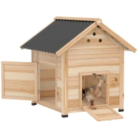 PawHut Duck Coop, Wooden Duck House with Openable Roof & Double Doors, Natural Wood(m-9)
