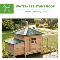 PawHut 77" Wooden Chicken Coop with Nesting Box, Cute Outdoor Hen House with Removable Tray, Ramp Run, for Garden Backyard, Natural(m-9)