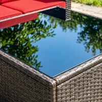 Outsunny 3 Pieces Patio Furniture Set with Cushions, Outdoor PE Rattan Wicker Conversation Corner Sofa Set with Glass Top Table(m-11)