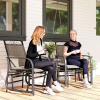 Outsunny Outdoor Glider Chairs with Coffee Table, Patio 2-Seat Rocking Chair Swing with Breathable Sling for Backyard, Garden and Porch, Brown(m-10)