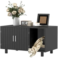 PawHut Cat Litter Box Enclosure, Cat House End Table with Scratcher, Black(m-9)
