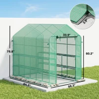 Outsunny 7' x 5' x 6' Walk-in Greenhouse for Outdoors with Mesh Door, 18 Shelf Hot House with Trellis, Plant Labels, UV Protective, Steel Frame for Growing Flowers, Herbs, Vegetables, Saplings, Green(m-3)
