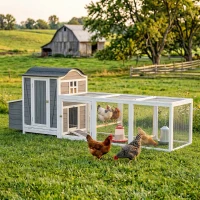 PawHut 118"L Chicken Coop, Large Wooden Hen House with Run, Pull-Out Tray, Waterproof Roof, Nesting Box, Swing, Roosting Bars(m-1)