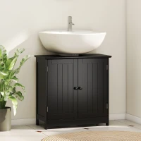 HOMCOM Under Sink Bathroom Cabinet, Pedestal Sink Storage Cabinet with 2 Doors, Shelf and U-Shape, Black(m-3)