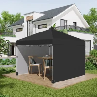 Outsunny 10' x 10' Pop Up Canopy Tent with 3 Sidewalls, Leg Weight Bags and Carry Bag, Height Adjustable, Instant Party Tent Event Shelter Gazebo for Garden, Patio, Black(m-10)
