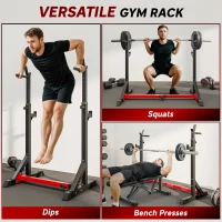 Soozier Barbell Rack Stand, Easily Adjustable 43.75"- 63.5" Squat Rack,  330LBS Capacity Bench Press Rack for Home Gym Equipment, Strength Training Fitness Gift for Men & Women(m-4)