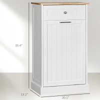 HOMCOM 10 Gallon Tilt Out Trash Cabinet, Wooden Hidden Trash Can with Storage Drawer for Kitchen, Laundry Hamper Cabinet for Bathroom, White(m-3)
