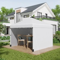 Outsunny 10' x 10' Pop Up Canopy Tent with 3 Sidewalls, Leg Weight Bags and Carry Bag, Height Adjustable, Instant Party Tent Event Shelter Gazebo for Garden, Patio, Cream(m-10)