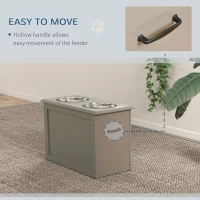 PawHut Raised Pet Feeding Storage Station with 2 Stainless Steel Bowls Base for Large Dogs and Other Large Pets, Gray(m-7)