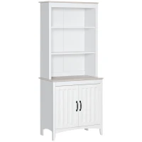 HOMCOM 70" Kitchen Hutch, Freestanding Storage Pantry Cabinet with 3-Tier Shelving, Sideboard with Adjustable Shelves and Open Countertop, White(m-1)