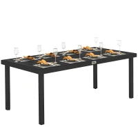 Outsunny 75" x 35" Outdoor Dining Table for 8 People, Rectangular Aluminum Frame Garden Table with All-Weather Faux Wood Top for Lawn, Patio, Black(m-1)