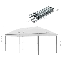 Outsunny 10' x 19' Pop Up Canopy with Easy Up Steel Frame, 3-Level Adjustable Height and Carrying Bag, Sun Shade Event Party Tent for Patio, Backyard, Garden, Off-White(m-3)