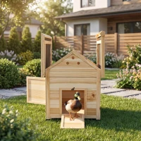 PawHut Duck Coop, Wooden Duck House with Openable Roof & Double Doors, Natural Wood(m-1)
