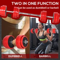 Soozier 66lbs 2-In-1 Dumbbell & Barbell Adjustable Set Strength Muscle Exercise Fitness Plate Bar Clamp Rod Home Gym Sports Area(m-4)