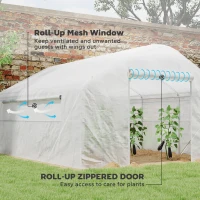 Outsunny Walk-in Tunnel Greenhouse with Galvanized Steel Frame and Windows, Garden Planting Warm House, 13' x 10' x 6.5' , White(m-5)