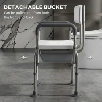 HOMCOM 3-in-1 Shower Chair with Back and Arms, Height Adjustable Bedside Commode, Raised Toilet Seat with Non-Slip Rubber Foot Pad for Seniors, Disabled, White(m-7)