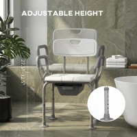 HOMCOM 3-in-1 Shower Chair with Back and Arms, Height Adjustable Bedside Commode, Raised Toilet Seat with Non-Slip Rubber Foot Pad for Seniors, Disabled, White(m-5)