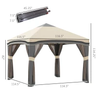 Outsunny 10' x 10' Pop Up Canopy Tent with Netting, Instant Tents for Parties, Height Adjustable, with Wheeled Carry Bag and 4 Sand Bags for Outdoor, Garden, Patio, Beige(m-3)