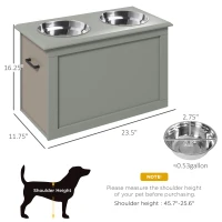 PawHut Raised Pet Feeding Storage Station with 2 Stainless Steel Bowls Base for Large Dogs and Other Large Pets, Gray(m-3)