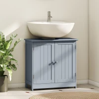HOMCOM Under Sink Bathroom Cabinet, Pedestal Sink Storage Cabinet with 2 Doors, Shelf and U-Shape, Gray(m-2)