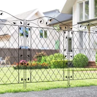 Outsunny Garden Fence, 4 Pack Steel Fence Panels, 11.5' L x 43" H, Rust-Resistant Decorative Border Flower Edging for Yard, Landscape, Patio, Outdoor Decor, Wavey Vines(m-2)