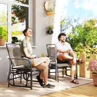 Outsunny Outdoor Glider Chairs with Coffee Table, Patio 2-Seat Rocking Chair Swing with Breathable Sling for Backyard, Garden and Porch, Brown(m-2)
