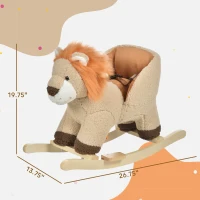 Qaba Baby Rocking Horse Lion with Sound, Plush Stuffed Rocking Animals, Wooden Rocking Horse with Seat Belt for 18-36 Months Boys and Girls Gift, Brown(m-3)
