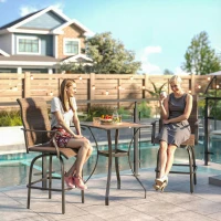 Outsunny Set of 2 Outdoor Swivel Bar Stools with Armrests, Bar Height Patio Chairs with Steel Frame for Balcony, Poolside, Backyard, Brown(m-2)