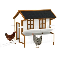 PawHut 47" Chicken Coop, Wooden Chicken House Raised Rabbit Hutch with Waterproof Roof, Nesting Box and Handles for 3-5 Hens, Poultry Cage Portable Hen Pen for Backyard(m-1)