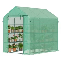 Outsunny 7' x 5' x 6' Walk-in Greenhouse for Outdoors with Mesh Door, 18 Shelf Hot House with Trellis, Plant Labels, UV Protective, Steel Frame for Growing Flowers, Herbs, Vegetables, Saplings, Green(m-11)