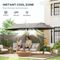 Outsunny Extra Large 15 ft Patio Umbrella, Double-Sided Wide Outdoor Umbrella with Crank Handle and Air Vents for Backyard, Deck, Pool, Market, Gray(m-5)