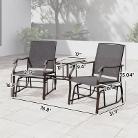 Outsunny Outdoor Glider Chairs with Coffee Table, Patio 2-Seat Rocking Chair Swing Loveseat with Breathable Sling for Backyard, Garden, and Porch, Gray(m-3)