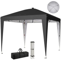 Outsunny 10 x 10 ft Pop Up Canopy Tent with Central Light, UPF 50+ Instant Portable Canopy Shelter with Remote, Black(m-9)