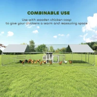 PawHut Large Metal Chicken Run with Waterproof & UV-Resistant Cover, Feeding Door, Hanging Feeder, Perch, for 24-30 Chickens(m-6)