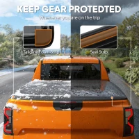 Outsunny 6.5'' Soft Tri-Fold Truck Bed Tonneau Cover for 6.4 ft Bed, Truck Bed Cover with Seal Strip, Black(m-6)