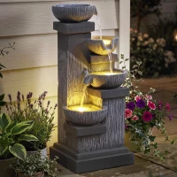 Outsunny 33.5" Water Fountain, 4-Tier Resin Cascading Bowls Outdoor Waterfall Fountain with LED Lights, Pump(m-9)