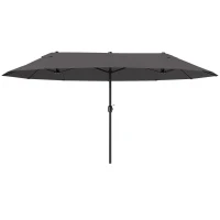 Outsunny Extra Large 15 ft Patio Umbrella, Double-Sided Wide Outdoor Umbrella with Crank Handle and Air Vents for Backyard, Deck, Pool, Market, Gray(m-11)