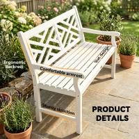 Outsunny Outdoor Garden Bench, Wooden Frame Patio Bench with Geometric Pattern, 43.25 Inch Weatherproof 2-Person Love Seat for Garden, Lawn, Porch, Yard, Work Entryway, White(m-6)