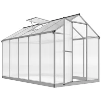 Outsunny 10' L x 6' W Walk-In Polycarbonate Greenhouse with Roof Vent for Ventilation & Rain Gutter for Winter(m-1)