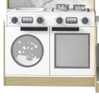 Qaba Kids Kitchen Playset, 2-in-1 Convertible Table and Chair Set with Sink, Oven, Microwave, Accessories for 3-8(m-10)