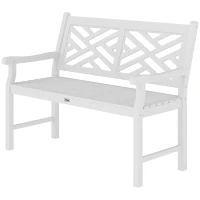 Outsunny Outdoor Garden Bench, Wooden Frame Patio Bench with Geometric Pattern, 43.25 Inch Weatherproof 2-Person Love Seat for Garden, Lawn, Porch, Yard, Work Entryway, White(m-1)