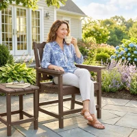 Outsunny All-Weather Patio Chair, HDPE Patio Dining Chair, Heavy Duty Wood-Like Outdoor Furniture for Garden, Backyard, Deck, Porch, Lawn, Brown(m-7)